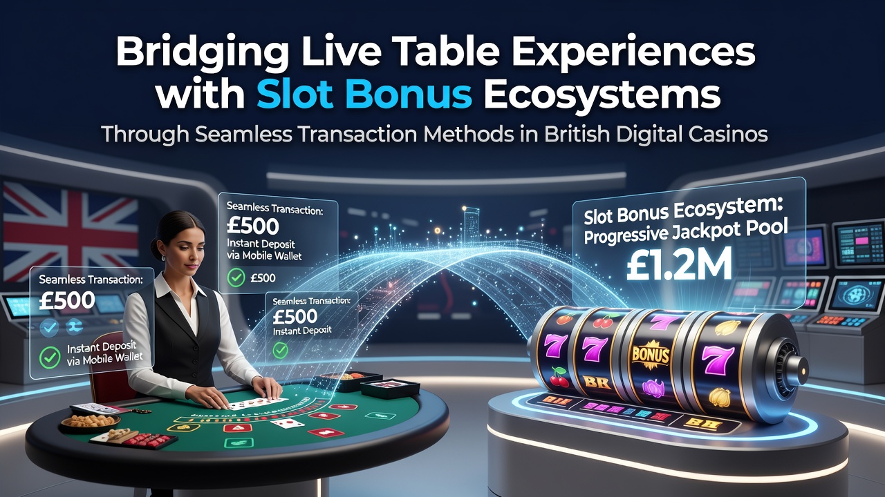 Illustration of integrated casino payment systems linking live tables and slot bonuses in a UK digital casino environment