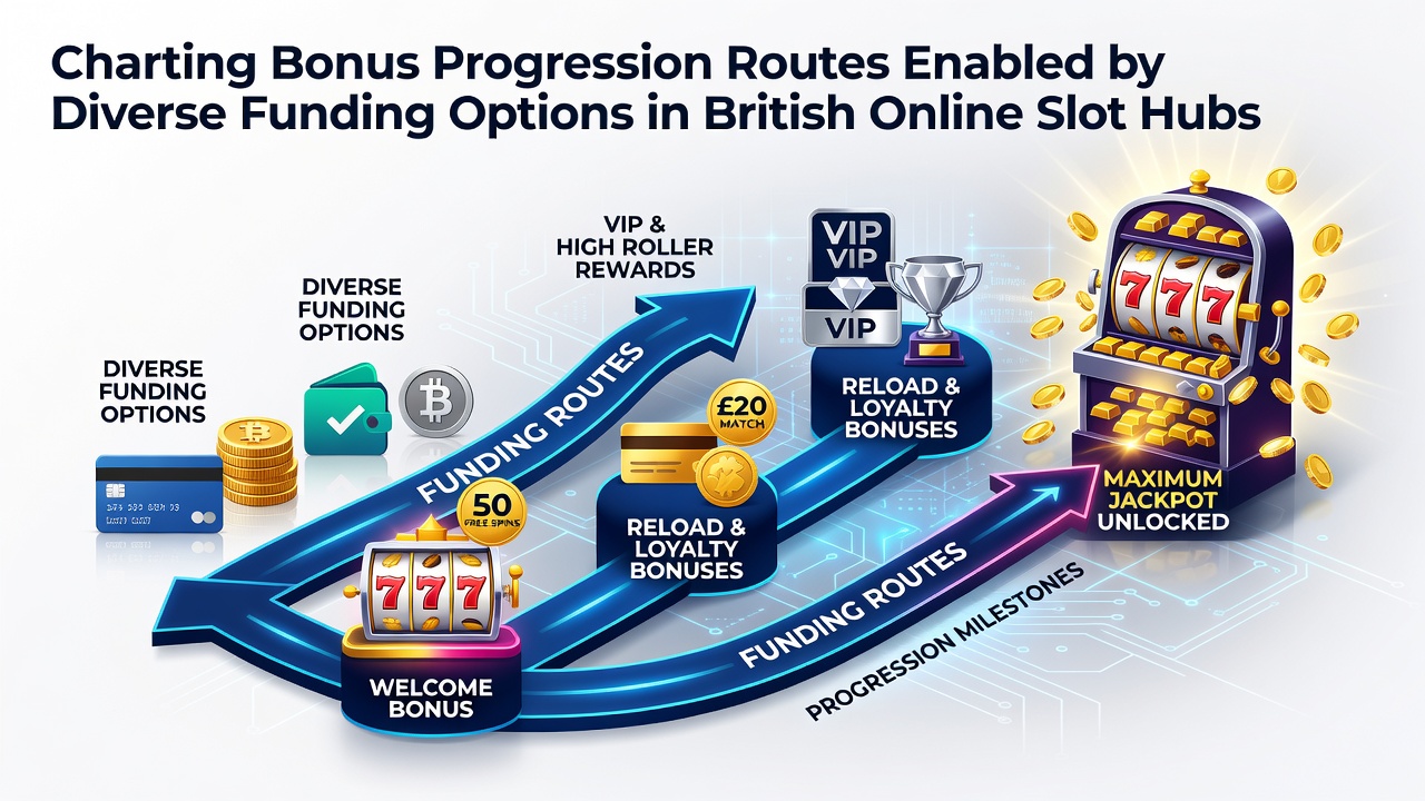 Illustration of bonus progression routes connected through various funding methods in UK online slots