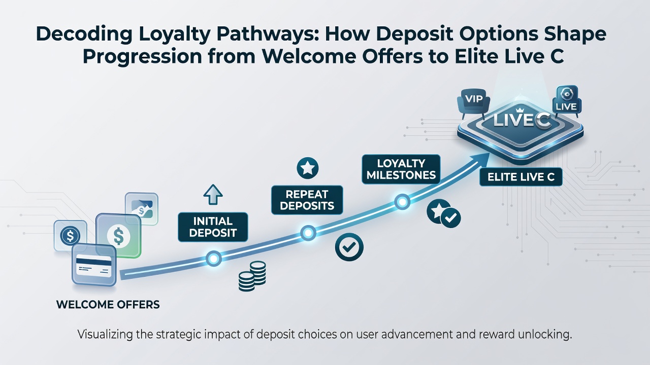 Live casino VIP progression diagram illustrating deposit options leading to elite perks