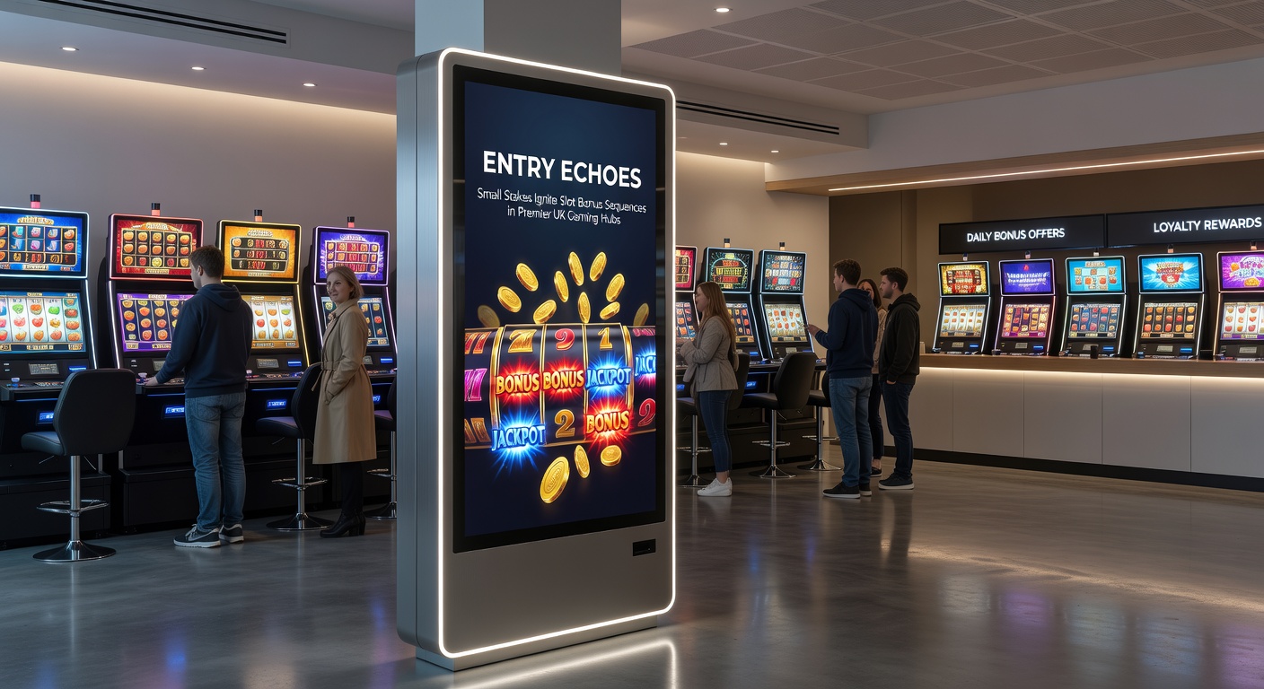 Player interface displaying a chain of bonus free spins triggered by a small 10p bet, with multipliers stacking on vibrant UK slot reels