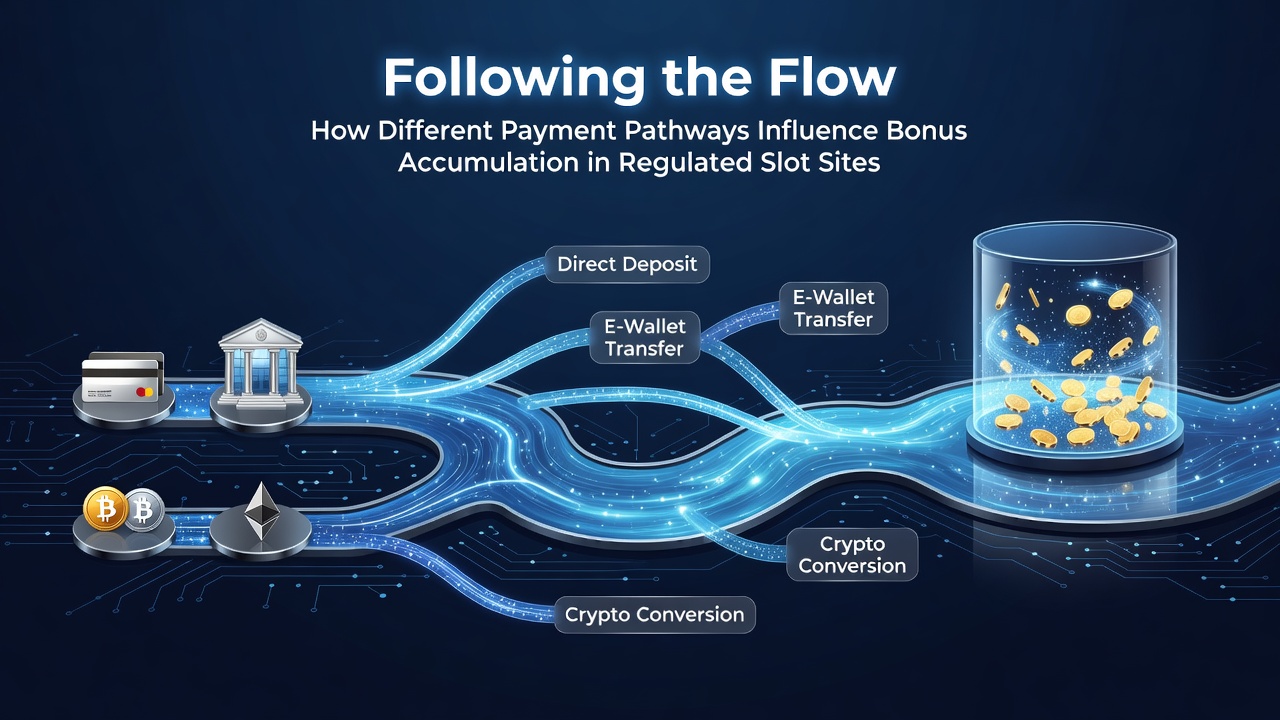Illustration showing various payment methods flowing into slot bonus accumulation systems at regulated online casinos