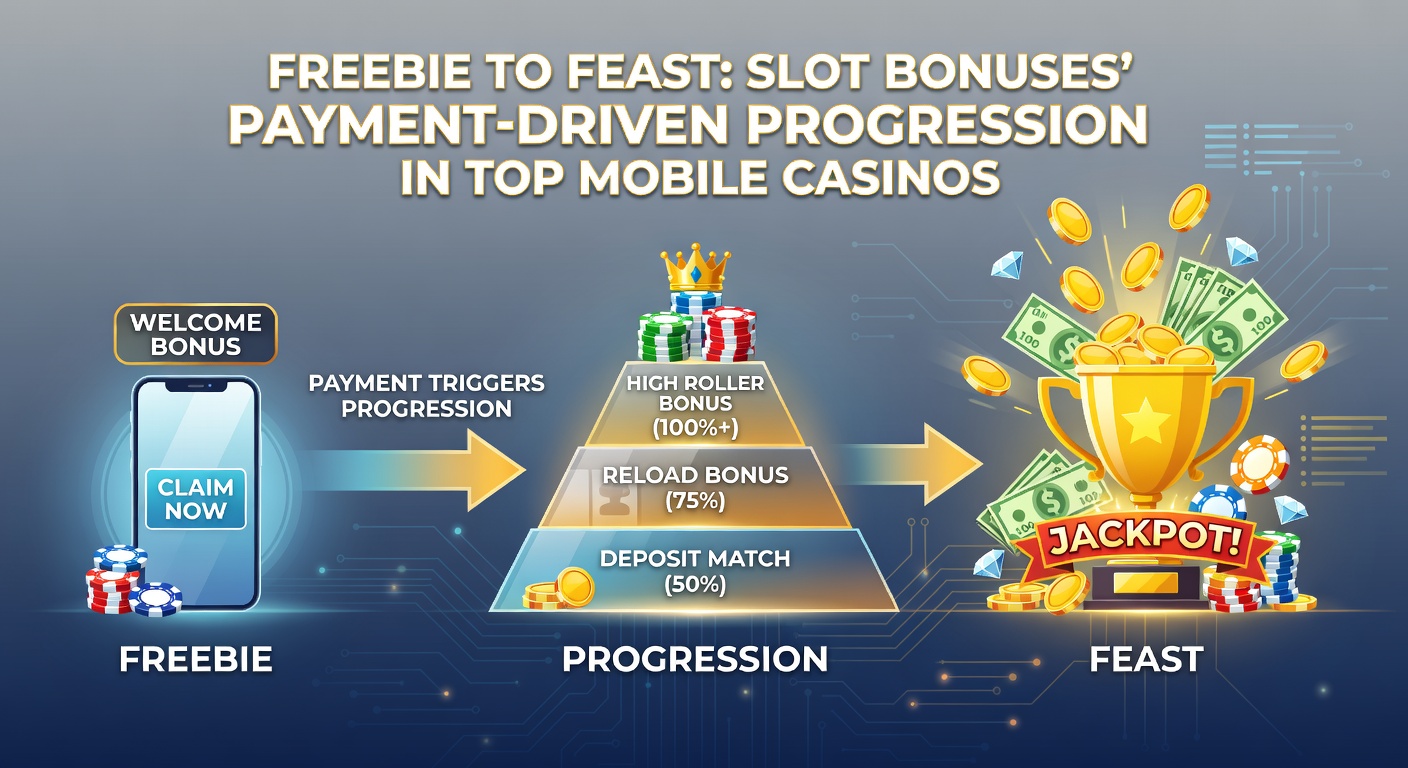 Illustration of a slot bonus ladder climbing from free spin icons at the base to VIP crowns and jackpot feasts at the top, with deposit arrows propelling upward