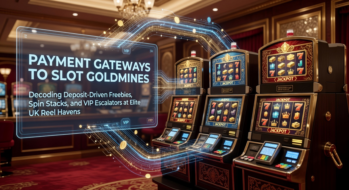 Vibrant illustration of digital payment icons flowing into colorful slot machine reels, symbolizing deposit bonuses unlocking rewards
