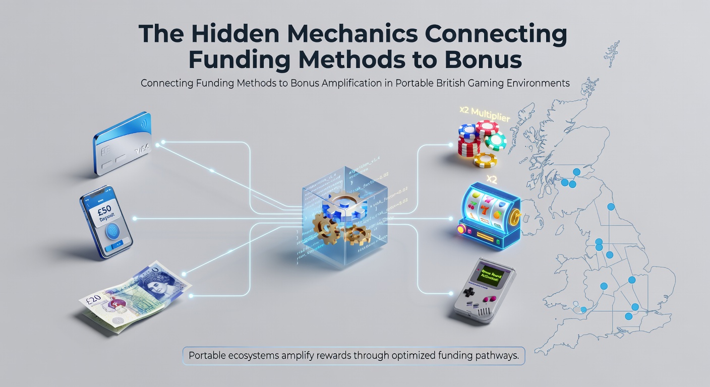 Illustration showing various mobile payment options flowing into bonus structures on British slot platforms