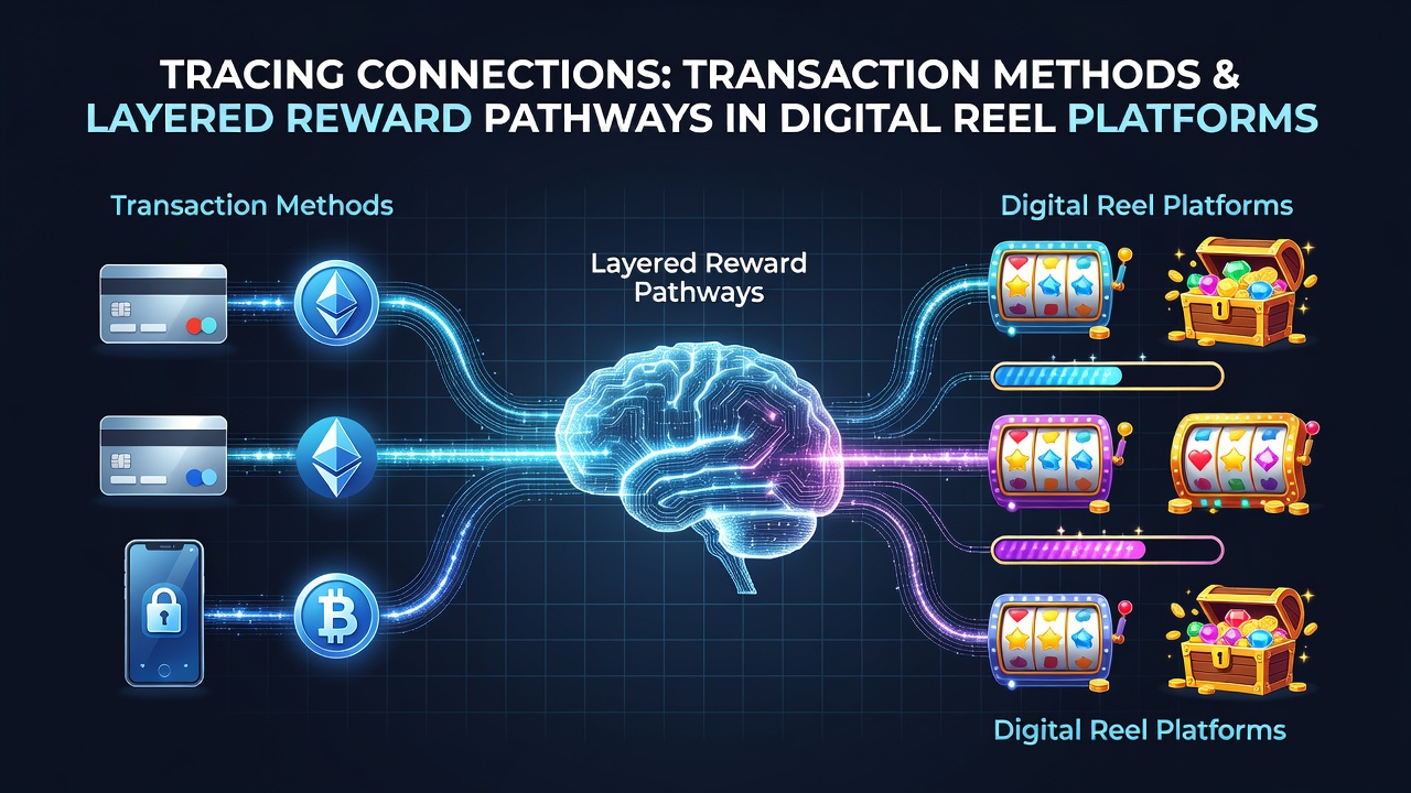 Digital reel platform interface showing transaction options and reward pathway indicators