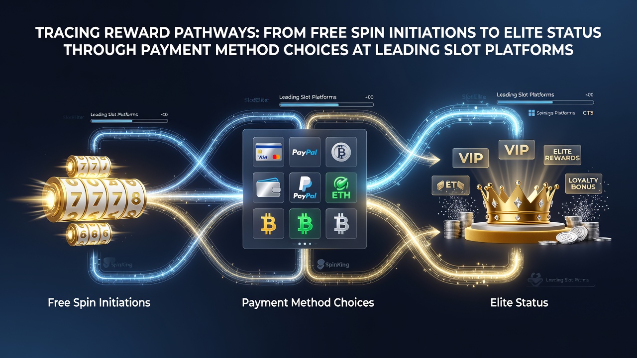 Diagram showing progression from free spin offers through various payment gateways to VIP tiers at online slot sites